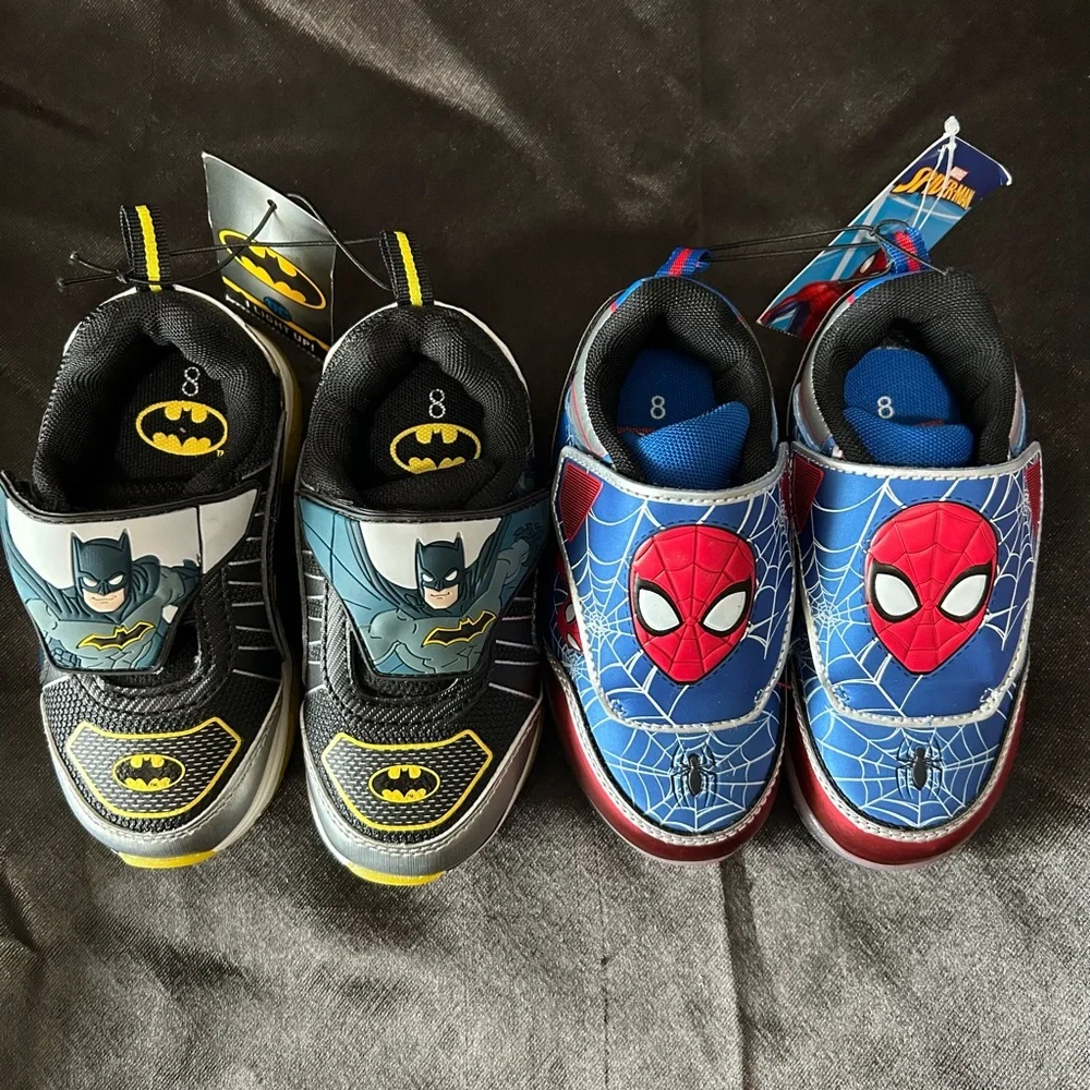 Batman and Spider-Man Kids Sneakers (size 8) boys 2 pairs